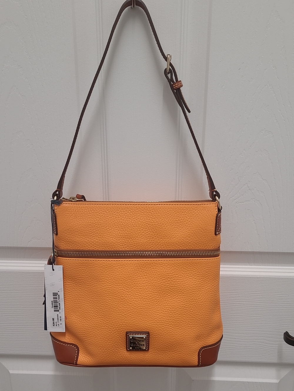 Dooney & Bourke Yellow Pebbled Leather Shoulder with Brown Trim